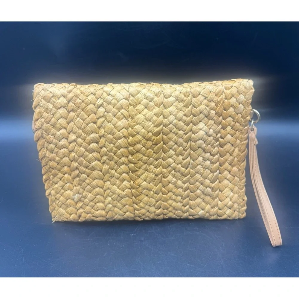 Woven Straw Clutch Crossbody Bag Natural Tan Wristlet Bohemian Handbag NEW